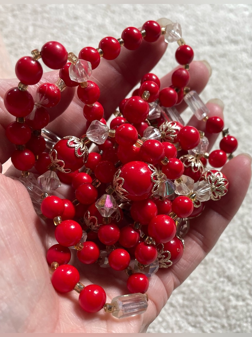 Vintage Mid-Century 2 Piece Red & Clear
Beaded Necklaces